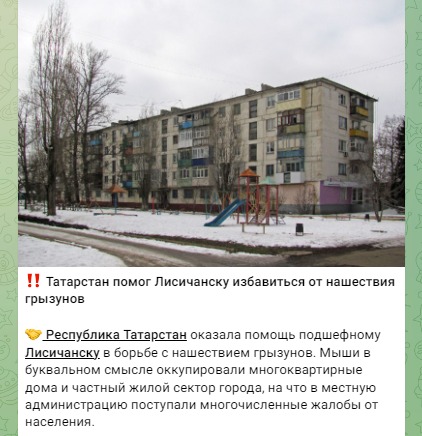 Власти Лисичанска заявили, что Татарстан помог городу избавиться от нашествия грызунов