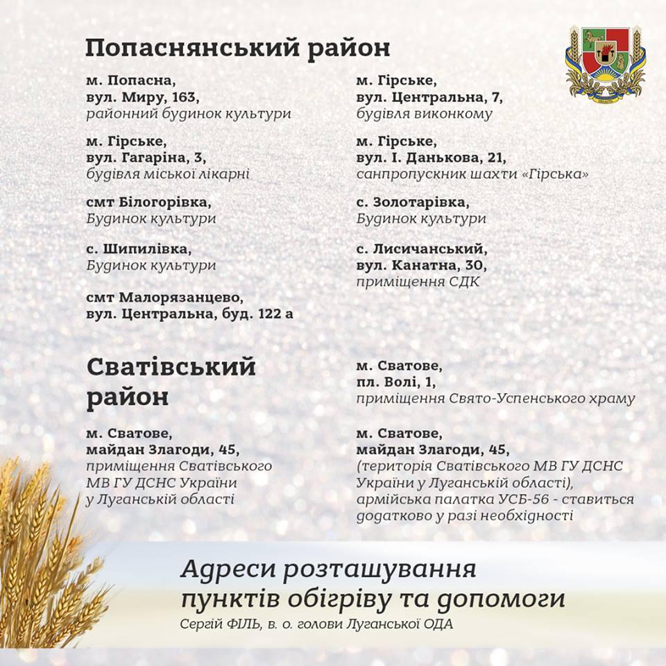 Луганская, пункты обогрева и помощи