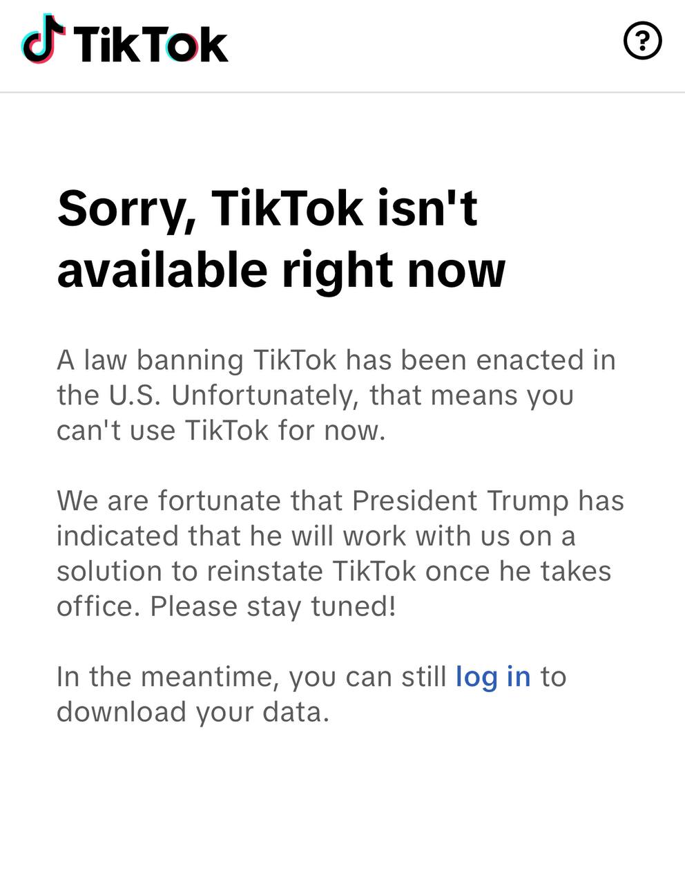  TikTok недоступен в США 