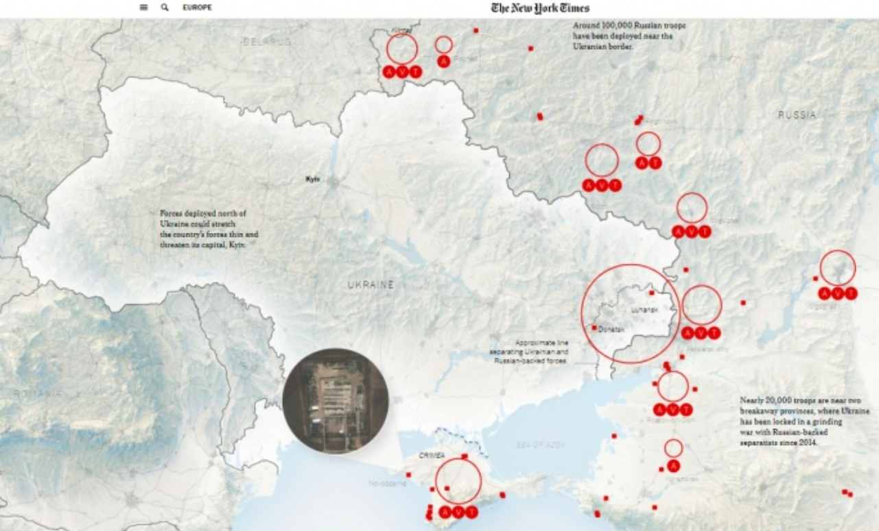 NYT опубликовало карту концентрации российских войск на границе Украины