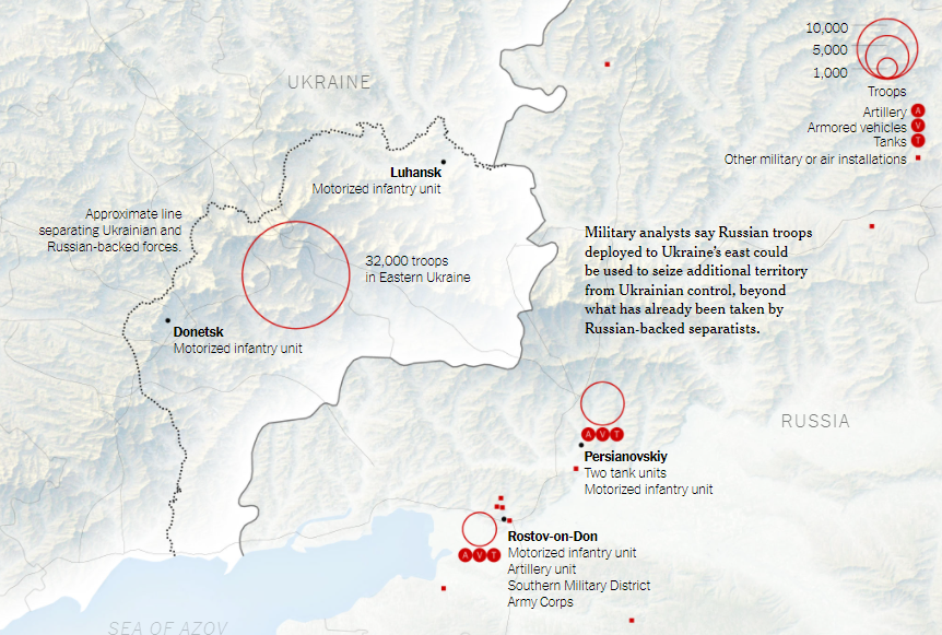 NYT опубликовало карту концентрации российских войск на границе Украины