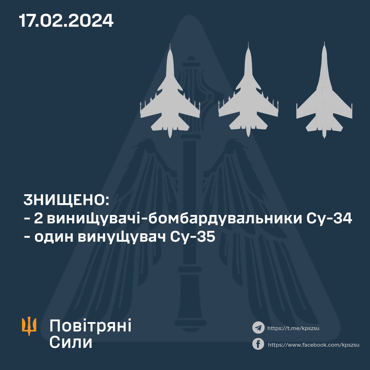 На Восточном направлении утром 17 февраля уничтожены два российских Су-34 и один Су-35