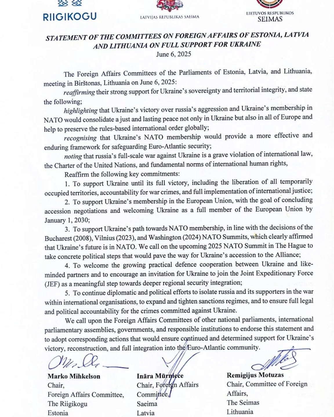 Страны Балтии выступили с заявлением в поддержку Украины