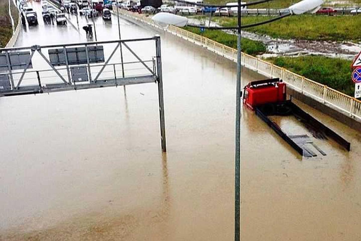 По улицам Сочи плавают рыба и горожане на лодках 