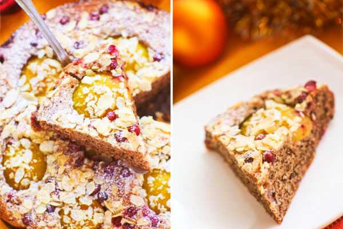 Ореховый пирог с персиками