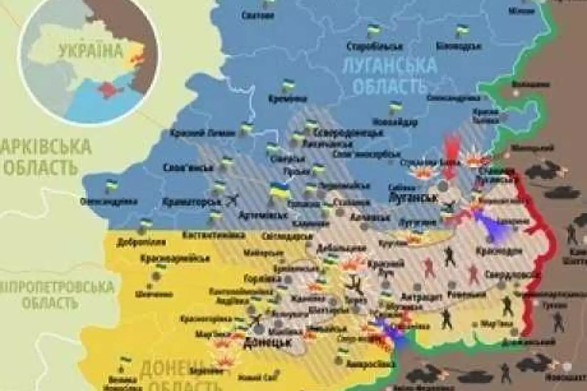 Карта расположение сил АТО в Донбассе от 23 августа