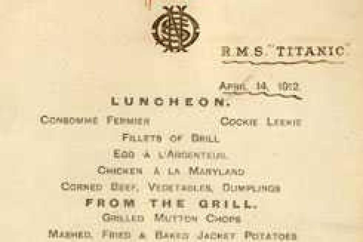 Меню из «Титаника» было продано почти за 100 тысяч долларов Меню из «Титаника» было продано почти за 100 тысяч долларов