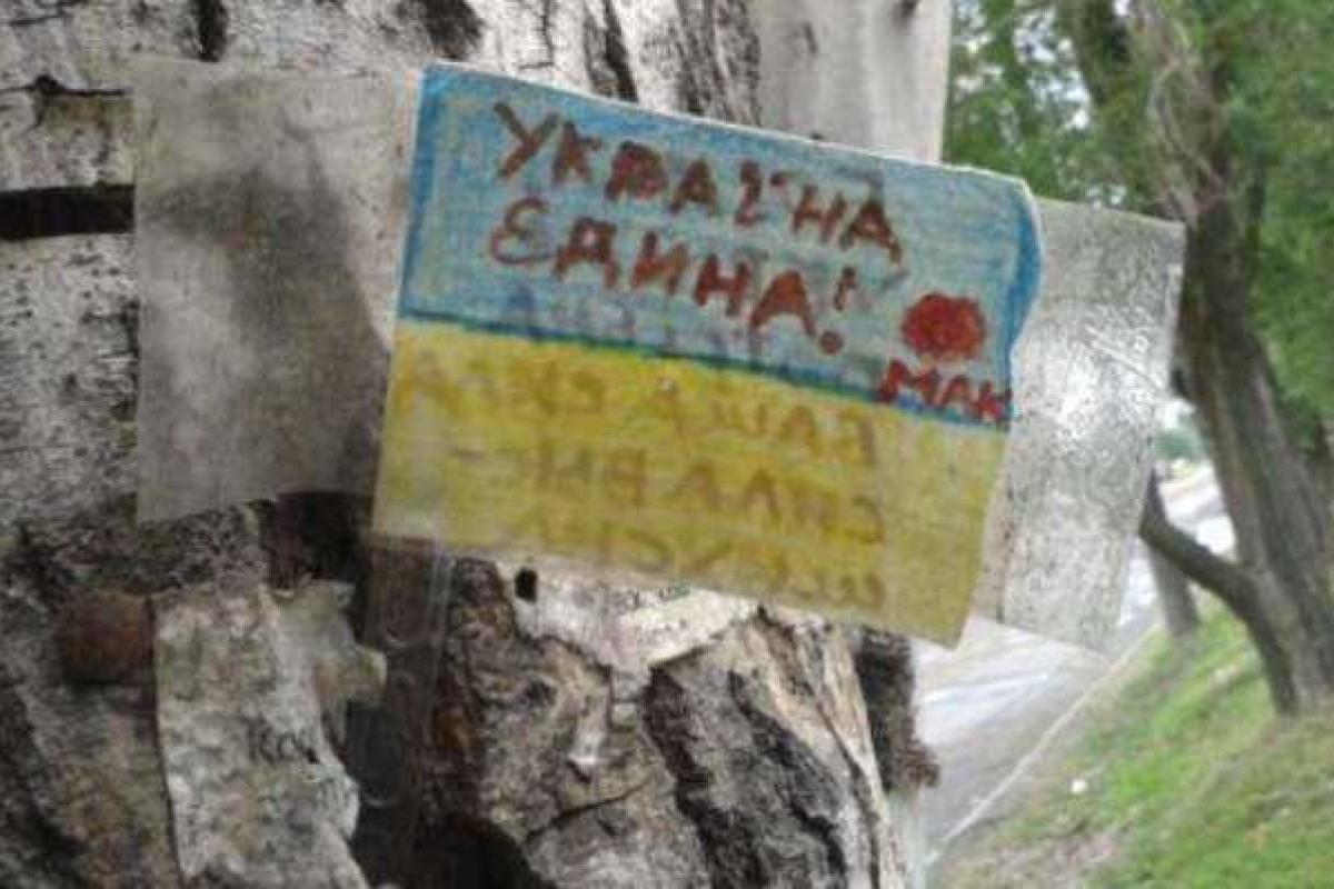 В Луганске дети развесили украинскую символику В Луганске дети развесили украинскую символику