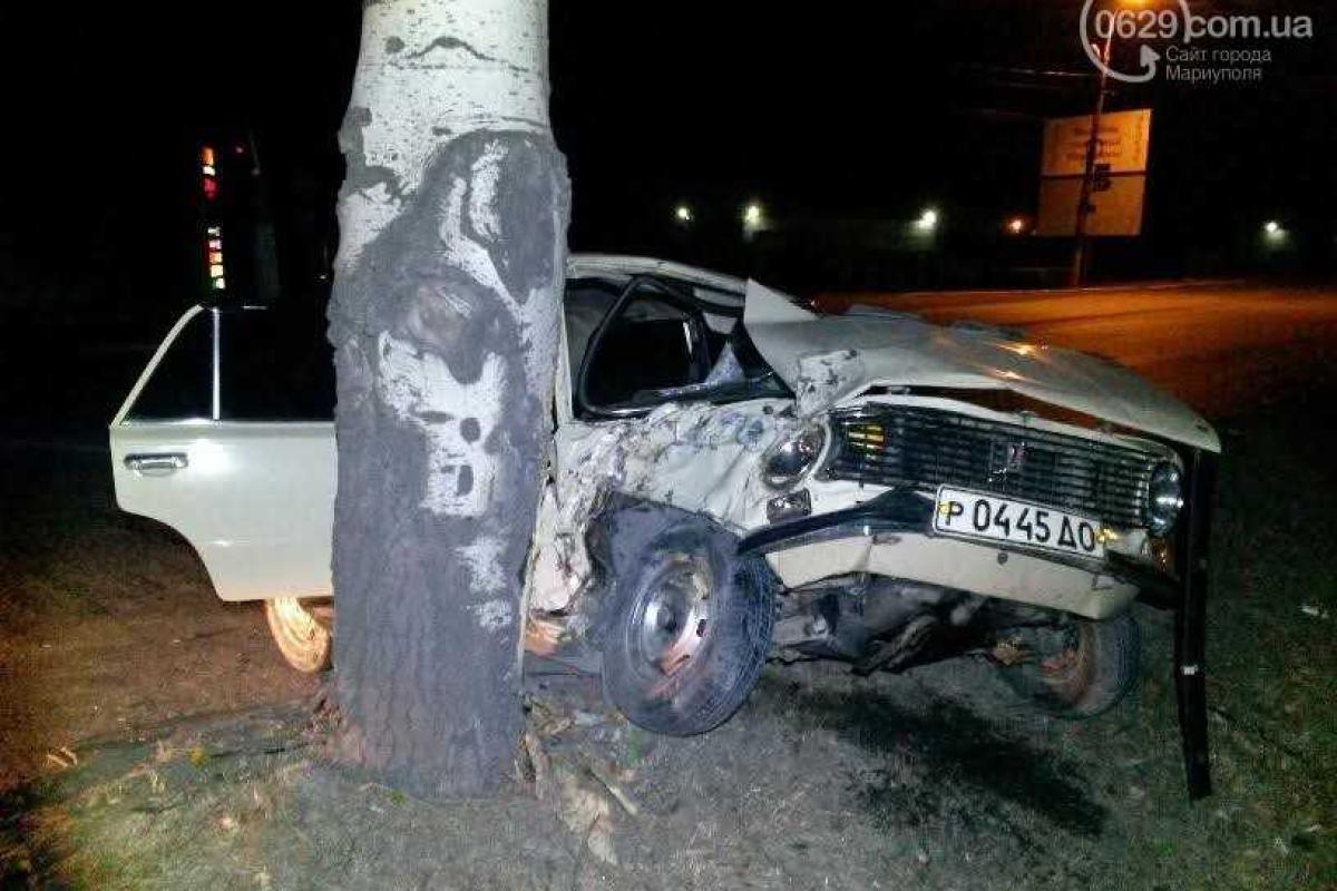 Пьяный житель Мариуполя разбил машину о дерево 