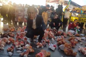 В Германии активисты с "окровавленными" медвежатами и укрaинскими флaгами "ласково" встретили Путина 