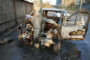 В Киеве после столкновения с электроопорой сгорел автомобиль Renault Scenic: водитель госпитализирован