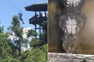 Опасные развлечения: в США отец с ребенком зависли над бассейном с аллигаторами