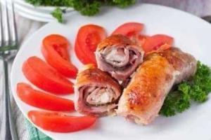 Рулетики из свинины с ветчиной