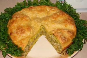 Быстрый пирог с грибами и зеленью