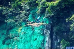 Китаец покрасил 900-метровую скалу в зеленый цвет, следуя традициям фэн-шуя