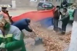 Волгоградские дворники нашли российскому флагу неожиданное применение