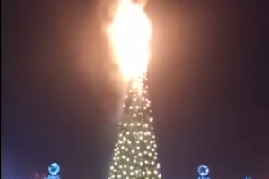 В России сгорела 25-метровая новогодняя елка: видео