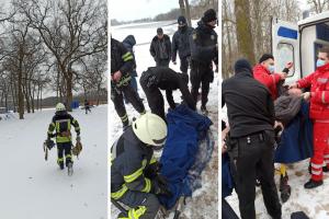 В Рубежном на озере Песчаном спасали мужчину, который провалился под лед: видео