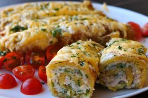 Драники по-новому: Картофельные рулетики с курицей