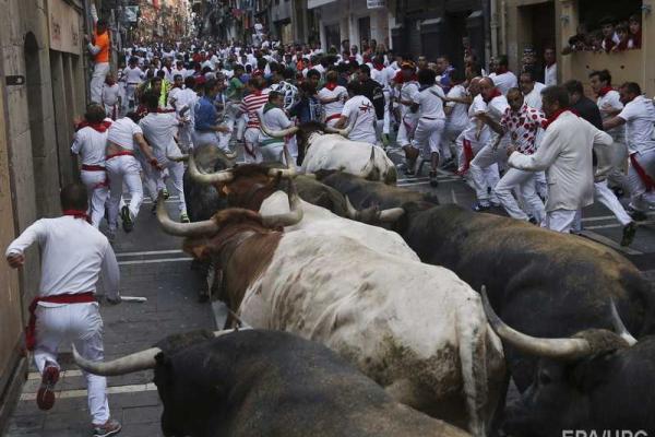 Фоторепортаж: забег с быками на фестивале в Испании Фоторепортаж: забег с быками на фестивале в Испании