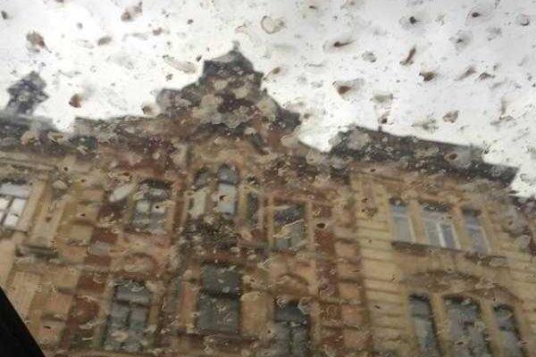 Во Львове на головы прохожих лились потоки дождя оранжевого цвета Во Львове на головы прохожих лились потоки дождя оранжевого цвета