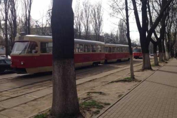 В Киеве в пробку попали 13 трамваев В Киеве в пробку попали 13 трамваев