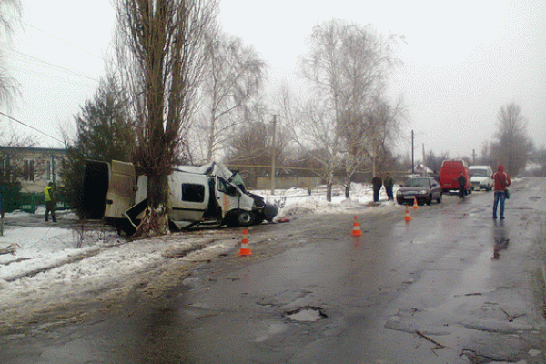 На Луганщине микроавтобус "Renault Master" слетел с трассы и врезался в дерево: пострадало 10 человек