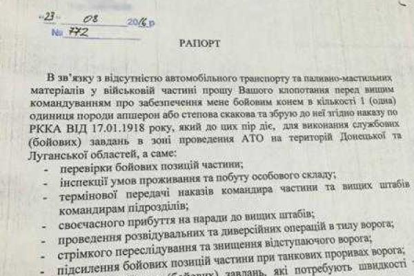 Боец АТО попросил руководство предоставить ему боевого коня