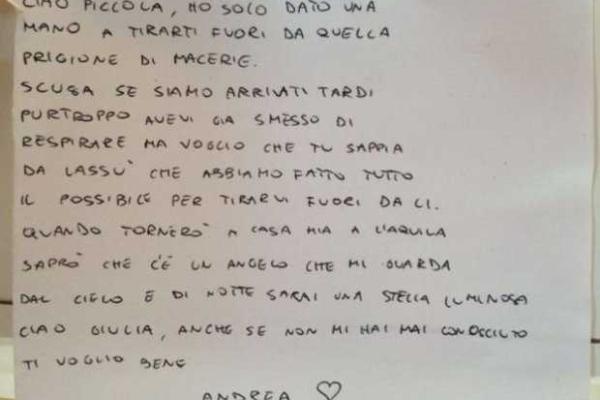 Землетрясение в Италии: спасатель написал трогательное письмо, адресованное погибшей девочке Землетрясение в Италии: спасатель написал трогательное письмо, адресованное погибшей девочке